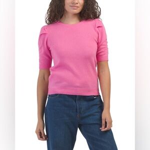 🔥🔥M MAGASCHONI Cashmere Pleated Ruched Elbow Sleeve Crew Neck Pullover Sweater